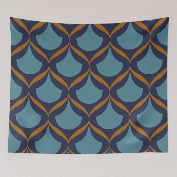 Item preview, Moroccan Ogee Pattern 2.1 Blue Teal Orange Ribbon designed and sold by Old Urban Farmhouse Design Studio.