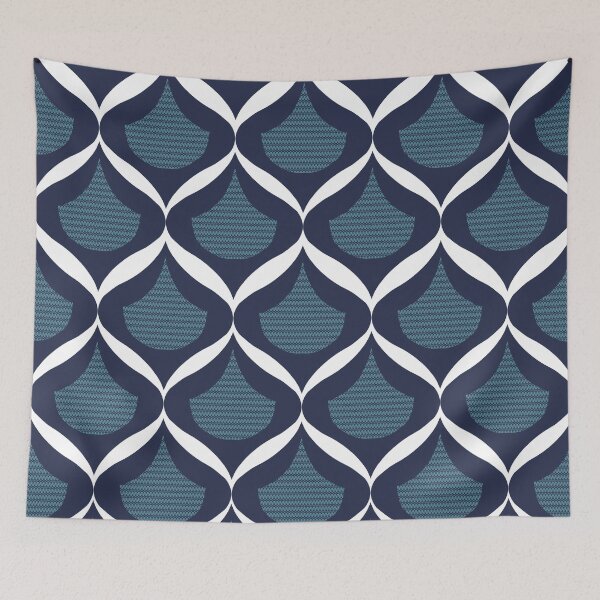Item preview, Moroccan Ogee Pattern Blue Teal Filigree 3.0 White Ribbon designed and sold by Old Urban Farmhouse Design Studio.