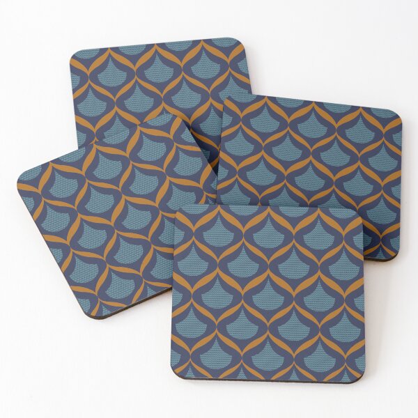 Item preview, Moroccan Ogee Pattern Blue Teal Blue Filigree 3.1 Orange Ribbon designed and sold by Old Urban Farmhouse Design Studio.
