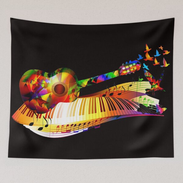 Item preview, Colorful guitar and piano with music notes designed and sold by FGCART.