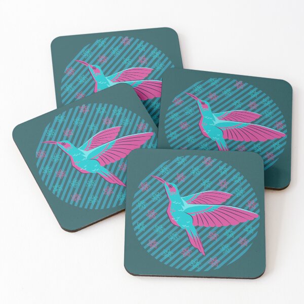 Item preview, hummingbird with geometric blend, Illustration of a beautiful hummingbird in shades of turquoise blue and pink with a mix of geometric background and small flowers. designed and sold by Malogue.