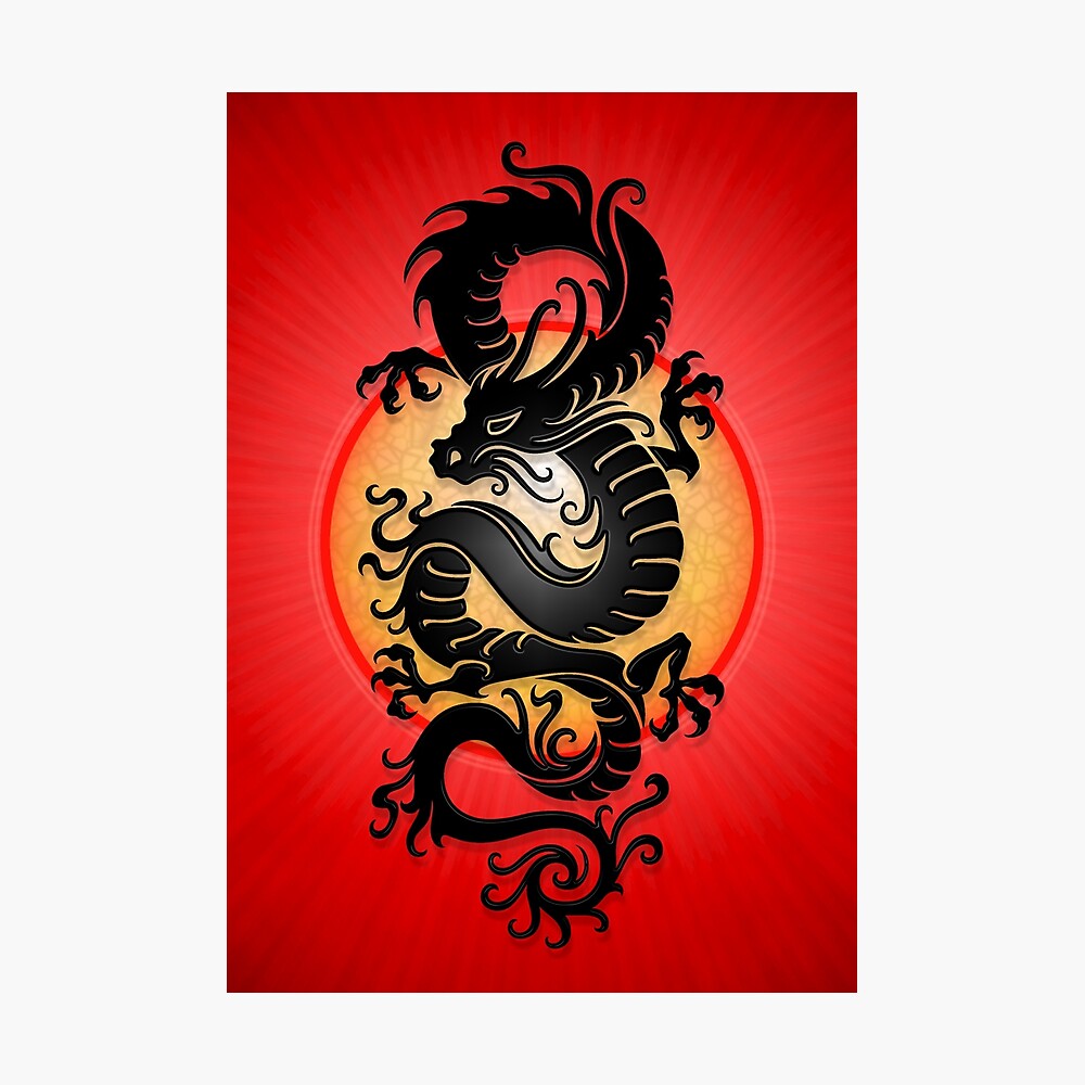 Black Chinese Dragon on Red