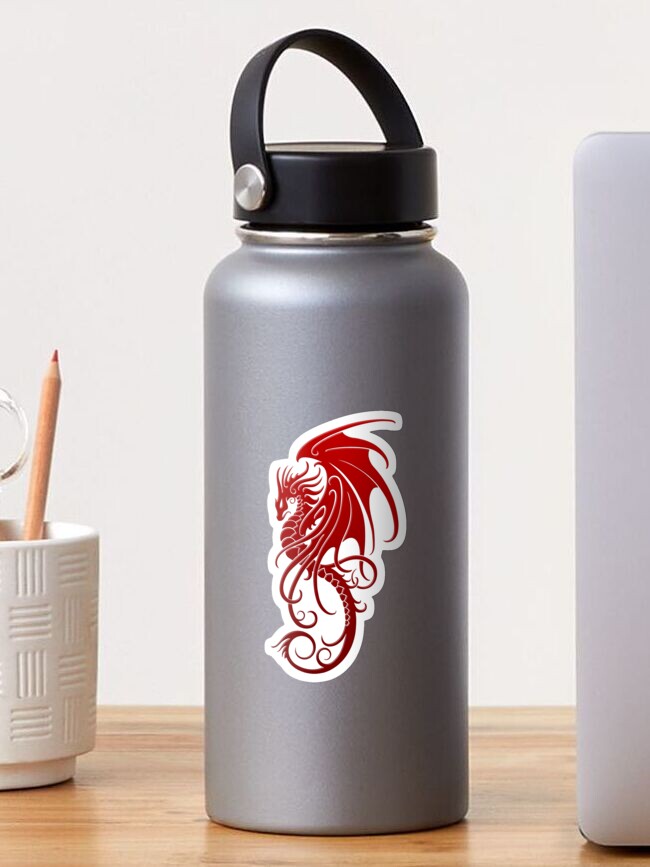 Thumbnail 1 of 3, Sticker, Flying Red Tribal Dragon designed and sold by JeffBartels.