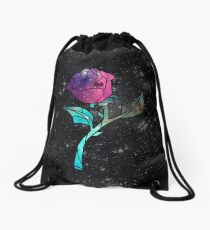 Stained Glass Rose Galaxy Drawstring Bag