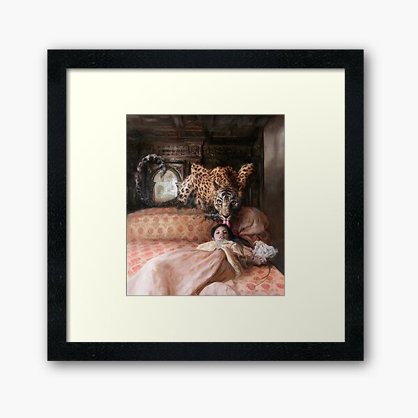 The English Bed - Tiger and Woman - Guillermo Lorca Garcia Framed Art Print