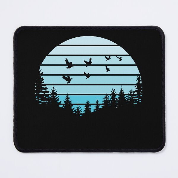 Artikelvorschau, Silhouetten von Tannenbäumen und Vögeln an einem Tag mit klarem blauen Himmel entworfen und verkauft von Rhu Creations.