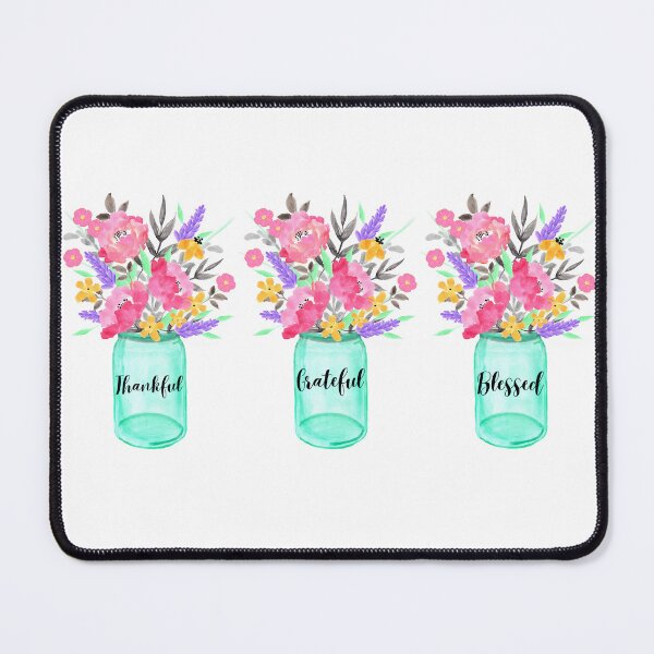 Item preview, Thankful Grateful Blessed Flower Bouquet Mason Jar designed and sold by ThePinkProject.