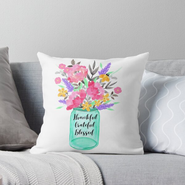 Item preview, Thankful Grateful Blessed Flower Bouquet Mason Jar V2 designed and sold by ThePinkProject.