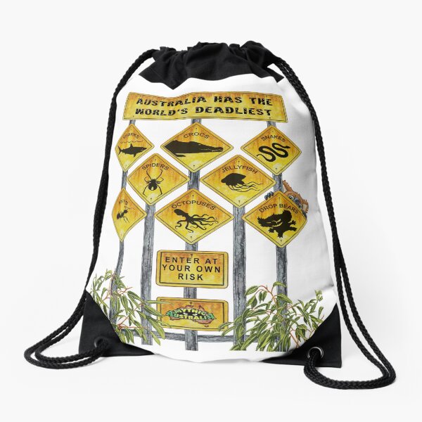Drop Bears and World's Deadliest Creatures Drawstring Bag