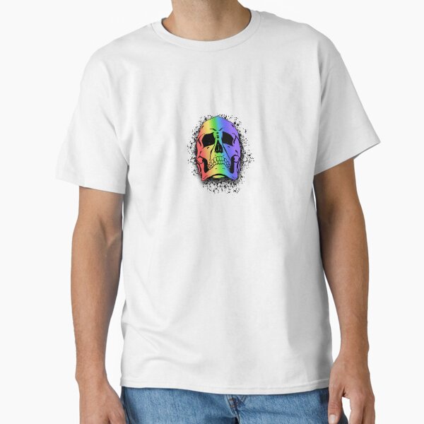 Rainbow Gay Pride White Grunge Skull Skeleton Bones - Distressed Punk Rock Goth Halloween Classic T-Shirt