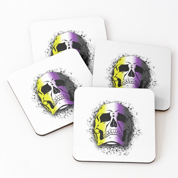 Item preview, Nonbinary Flag with White Grunge Skull Skeleton Bones - Distressed Punk Rock Goth Halloween designed and sold by srhosterman.