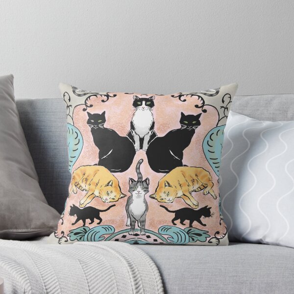 Item preview, Cats I Have Loved Baroque Damask in Salmon Pink, Teal and Gray designed and sold by vinpauld.