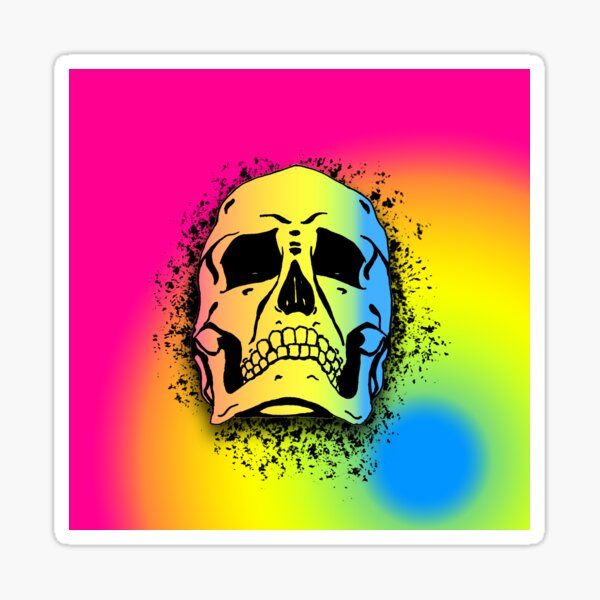 Pansexual Flag with Grunge Skull Skeleton Bones - Distressed Punk Rock Goth Halloween Sticker