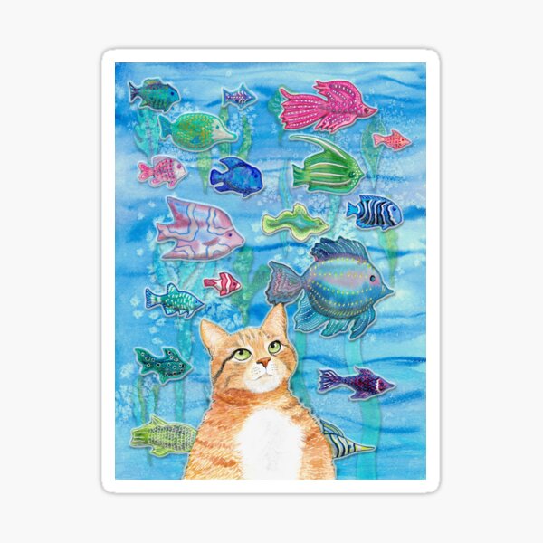 Aqua Cat Sticker