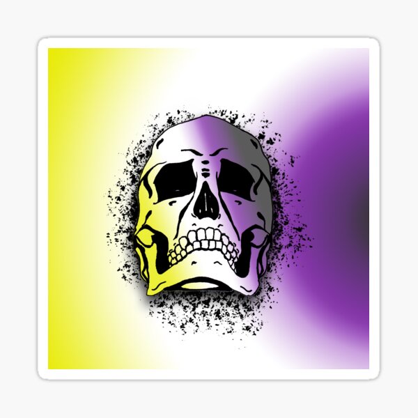 Nonbinary Flag with Grunge Skull Skeleton Bones - Distressed Punk Rock Goth Halloween Sticker