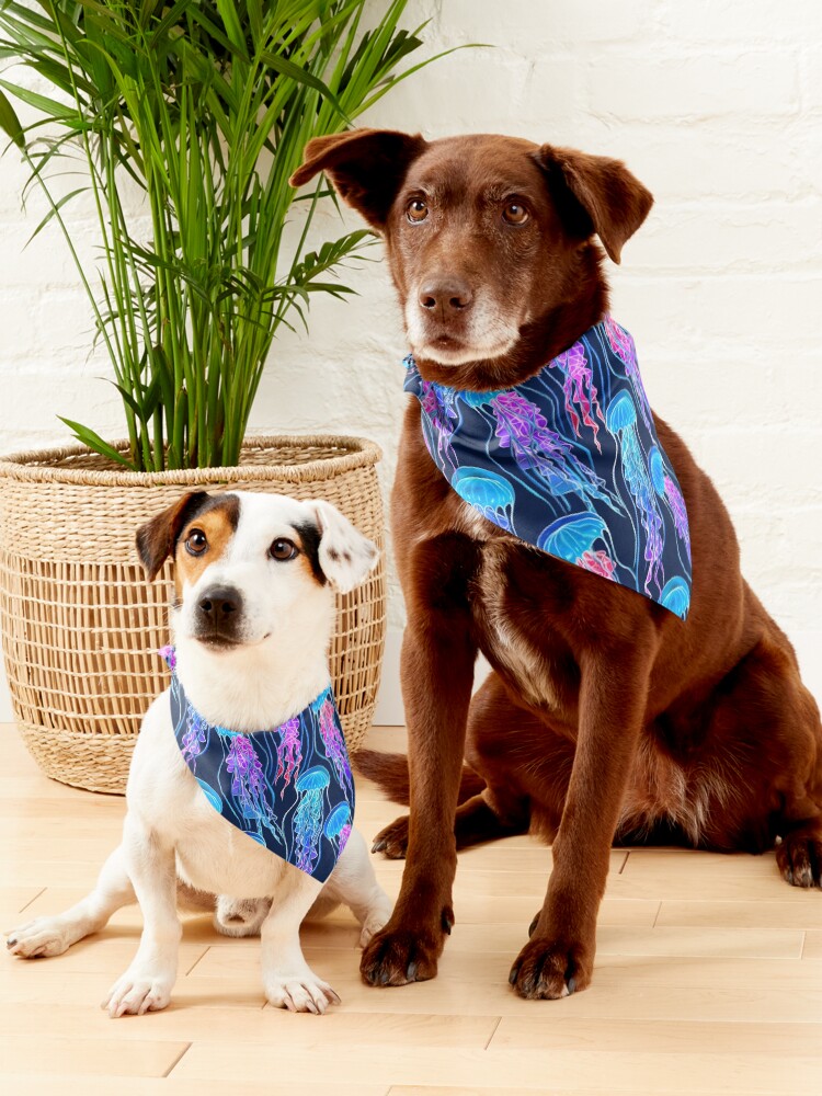 Luminescent Rainbow Jellyfish on Navy Blue Pet Bandana for Sale by micklyn Redbubble