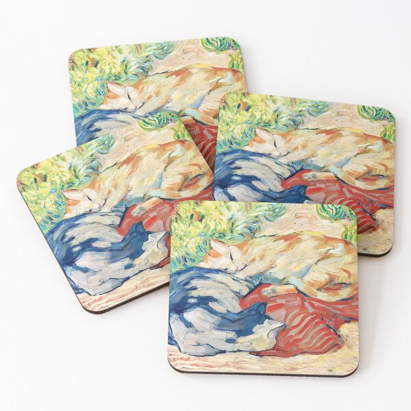 Aperçu de l'œuvre Cats on Red Cloth by Franz Marc créée et vendue par WonderweissStudio.