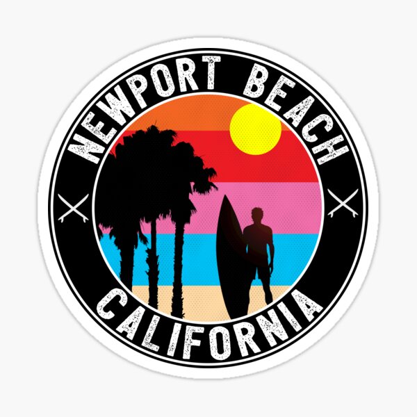 Aperçu de l'œuvre Surfeur NEWPORT BEACH Californie Surf Planche de surf Océan Plage Vacances créée et vendue par DESTINATIONS DECAL.