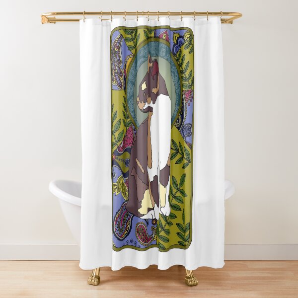 Ash - Art Nouveau Tri-colour Cat Shower Curtain