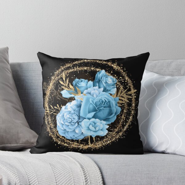 Item preview, Blue Flowers with Gold Leaves on Black- Garden Design designed and sold by CreativNode.