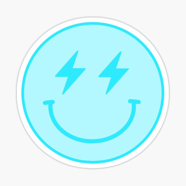 Lightning Bolt Smiley Faces - Blue - Sticker