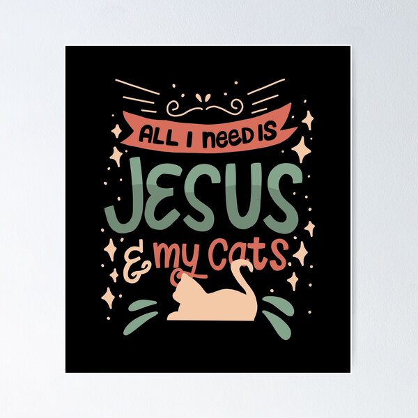 Jesus surrounded by cats Vintage poster, Christian Wall Art for Cat Lovers  Be