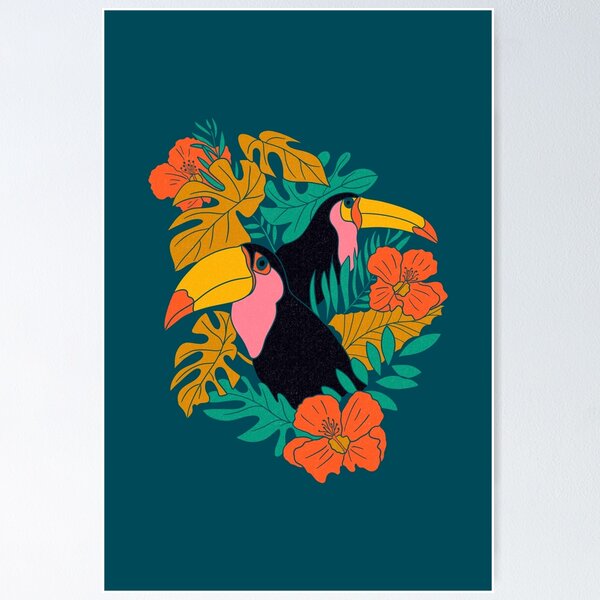 Item preview, Colorful Toucans in modern tropical style blue designed and sold by Claudia S. Design.