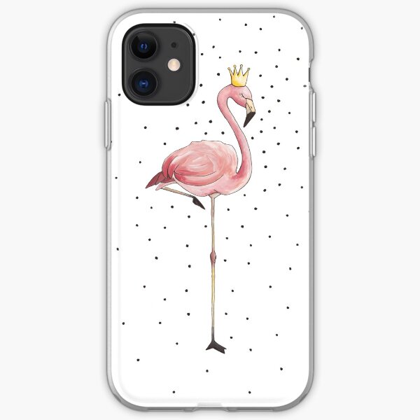 Flamingo girl with crown acrylic illustration iPhone Soft Case
