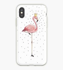 Flamingo girl with crown acrylic illustration iPhone Case