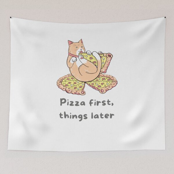 Item preview, Cat Eating A Pizza, Pizza first things later designed and sold by Nero9o.
