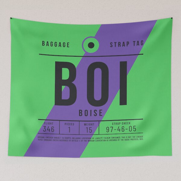 Aperçu de l'œuvre Étiquette de bagage E - BOI Boise Idaho USA créée et vendue par VoodooCircus.