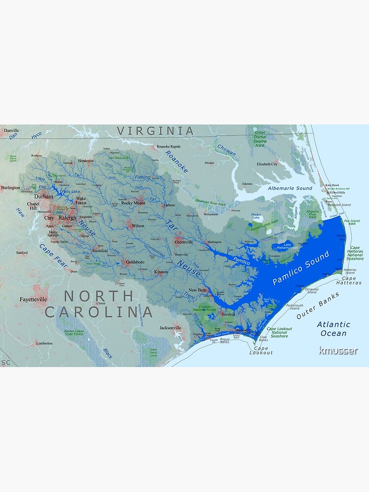 "Pamlico Sound / Neuse River Watershed Map" Metal Print for Sale by
