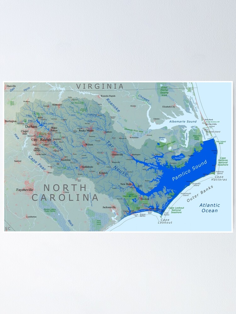 "Pamlico Sound / Neuse River Watershed Map" Poster for Sale by kmusser