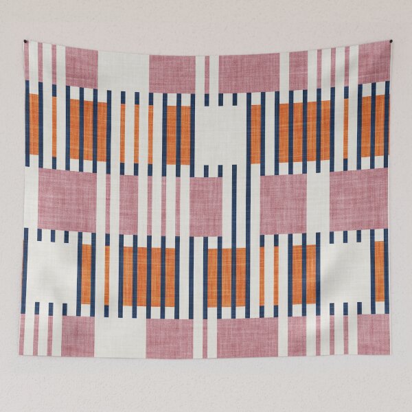 Item preview, Bold minimalist retro stripes // midnight blue orange and dry rose geometric grid  designed and sold by SelmaCardoso.