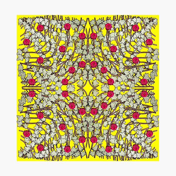 Item preview, Roses, Ivy leaves, and Vines on Yellow Background designed and sold by HBBArtShop.
