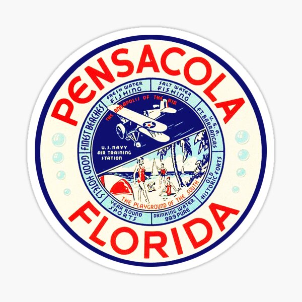 Pensacola Florida Vintage Travel Beach Fishing Navy Airplane Sticker Sticker