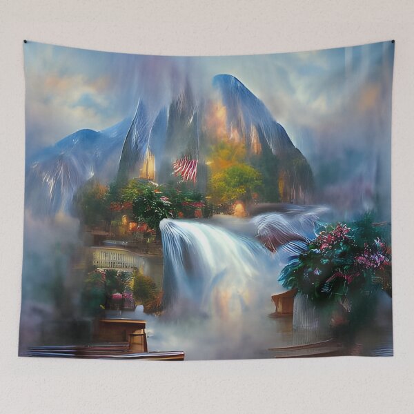 Item preview, Waterfall Flowing over Mountains designed and sold by theartmuseums.