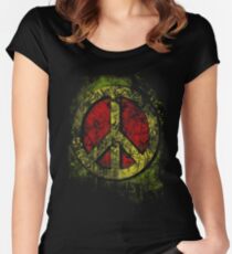 Rasta 3D Peace Sign - One Love - Graffiti - Grunge Fitted Scoop T-Shirt