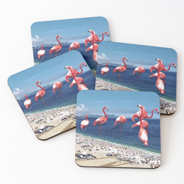 Item preview, American Flamingos On The Beach, American Flamingos Manipulation, Tropical American Flamingo Print, American Flamingo Art designed and sold by Paintcorner.