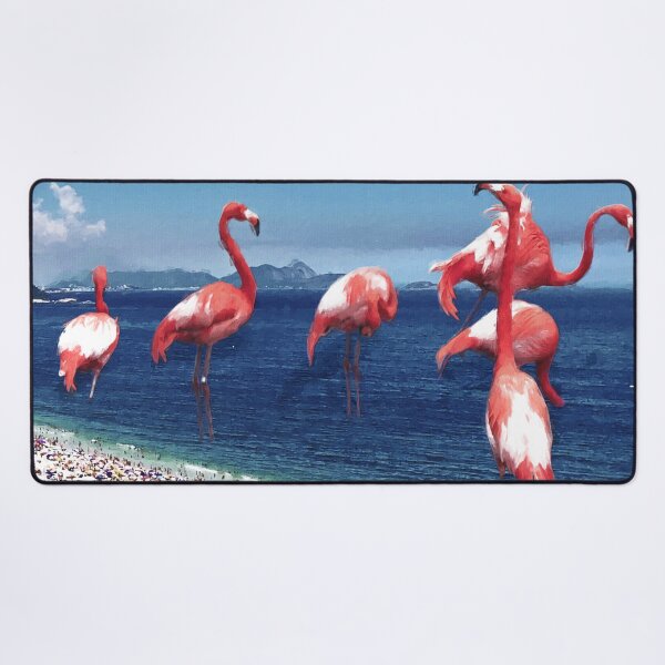 Item preview, American Flamingos On The Beach, American Flamingos Manipulation, Tropical American Flamingo Print, American Flamingo Art designed and sold by Paintcorner.
