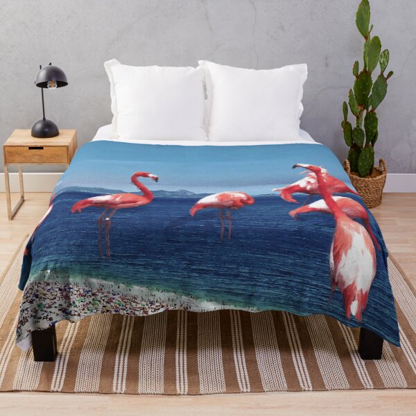 Item preview, American Flamingos On The Beach, American Flamingos Manipulation, Tropical American Flamingo Print, American Flamingo Art designed and sold by Paintcorner.
