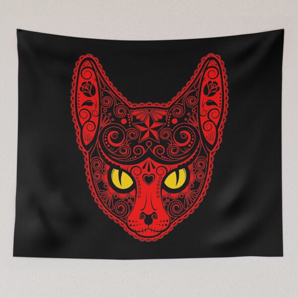 Item preview, Decorated Red Sugar Skull Cat designed and sold by JeffBartels.