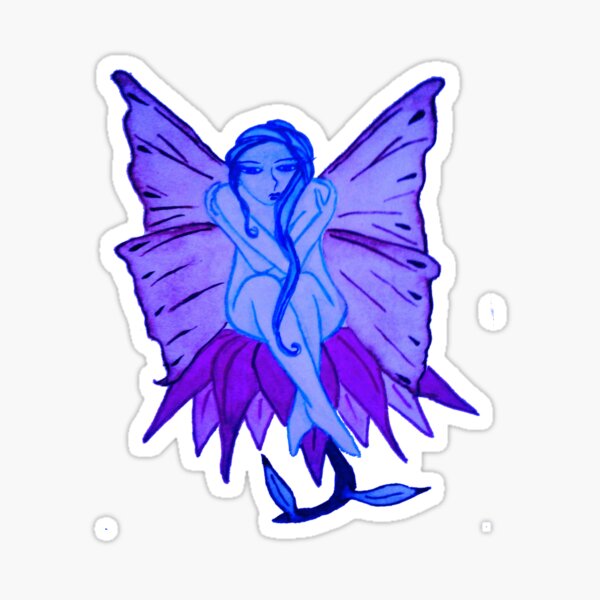 Fairycore Indigo Fairy Sitting on a Flower Sticker