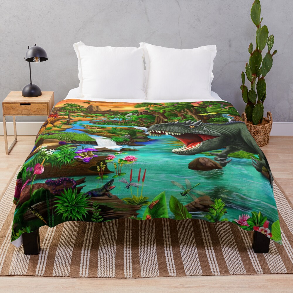 Jurassic Jungle Oasis Throw Blanket