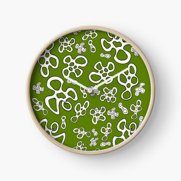 Amoeba apple green black and white pattern Clock