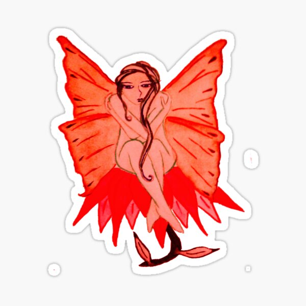 Fairycore Red Fairy Sitting on a Flower Sticker