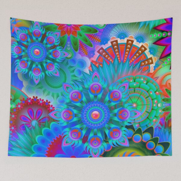 Item preview, Retro Inspired Blue Floral Mandala designed and sold by TotallyRetroArt.