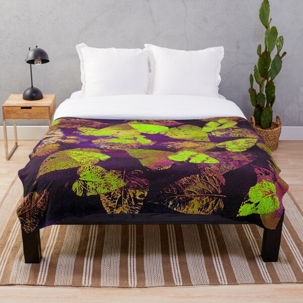 Item preview, Floating leaves Bright Green & Orange on Purple by Kathryn Boundy designed and sold by OB-Studio.
