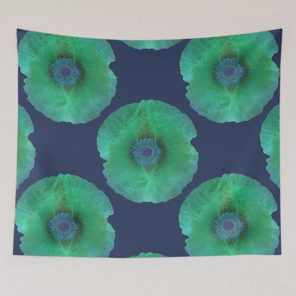 Artikelvorschau, Neon-Effekt, Mohnblumen, blauer schwarzer Grund, grüner Effekt entworfen und verkauft von KABFA Designs.