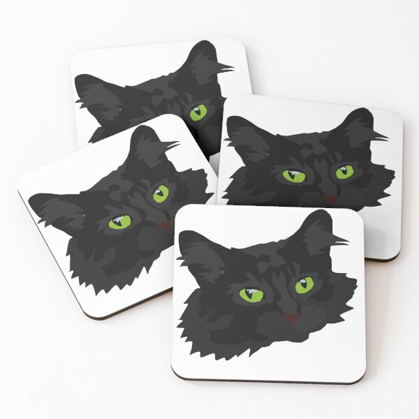 Item preview, Fluffy Black cat with bright green eyes  designed and sold by LeahcarsArt.